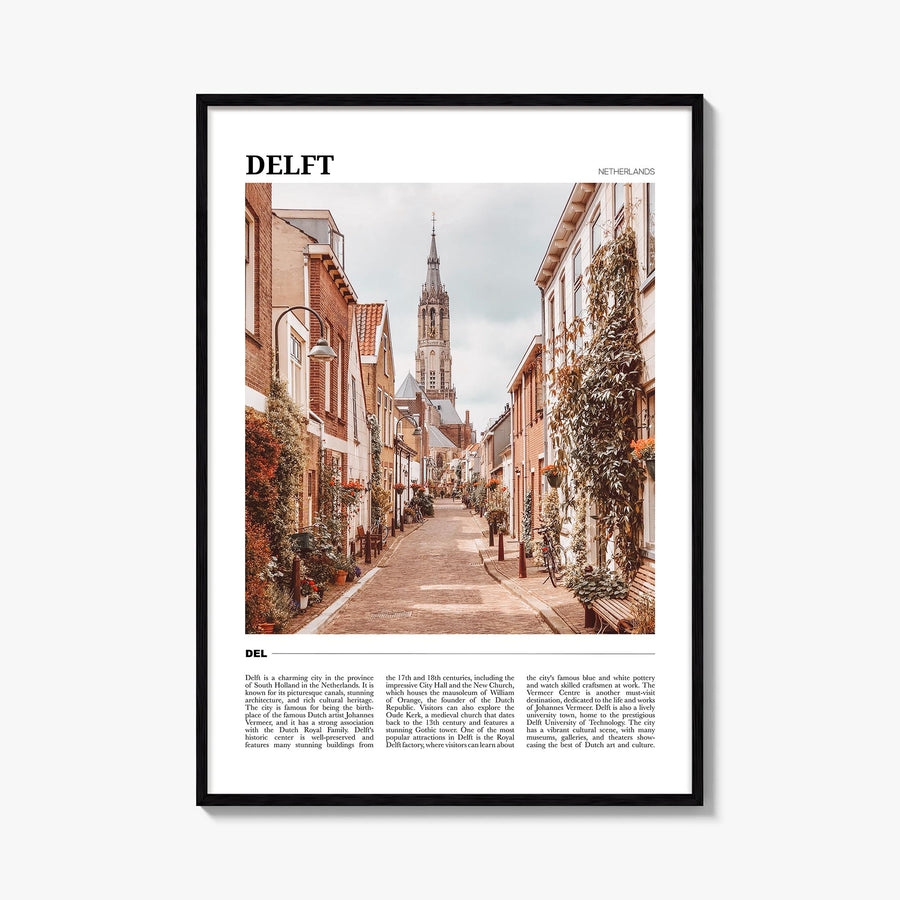 Delft colorful travel poster of Netherlands – vertical wall art, unframed print shown in interior mockup