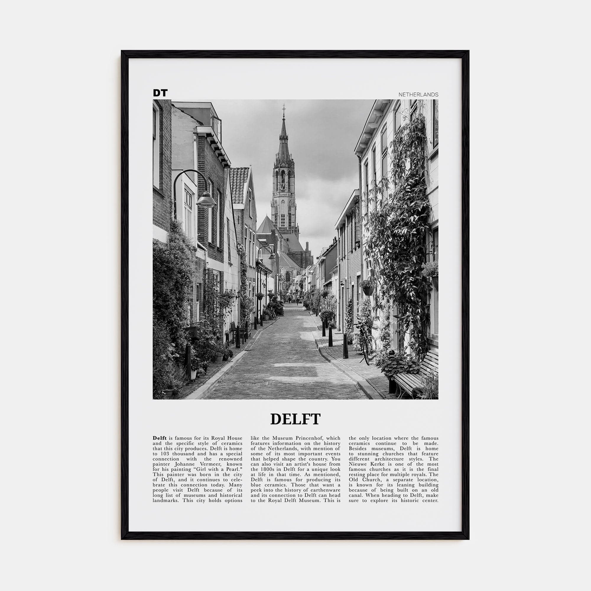 Delft Poster Black Wood / 8x12 in Nbourhood Travel B&W Poster