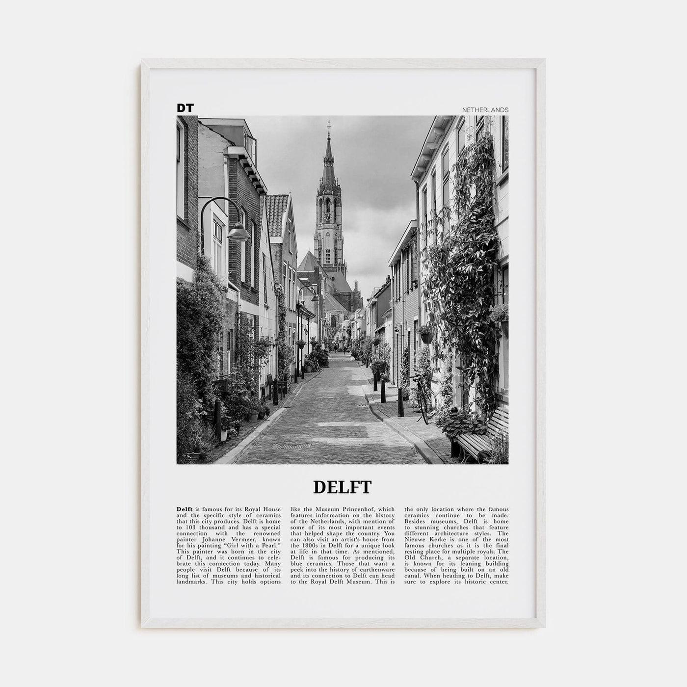 Delft Poster White Wood / 8x12 in Nbourhood Travel B&W Poster