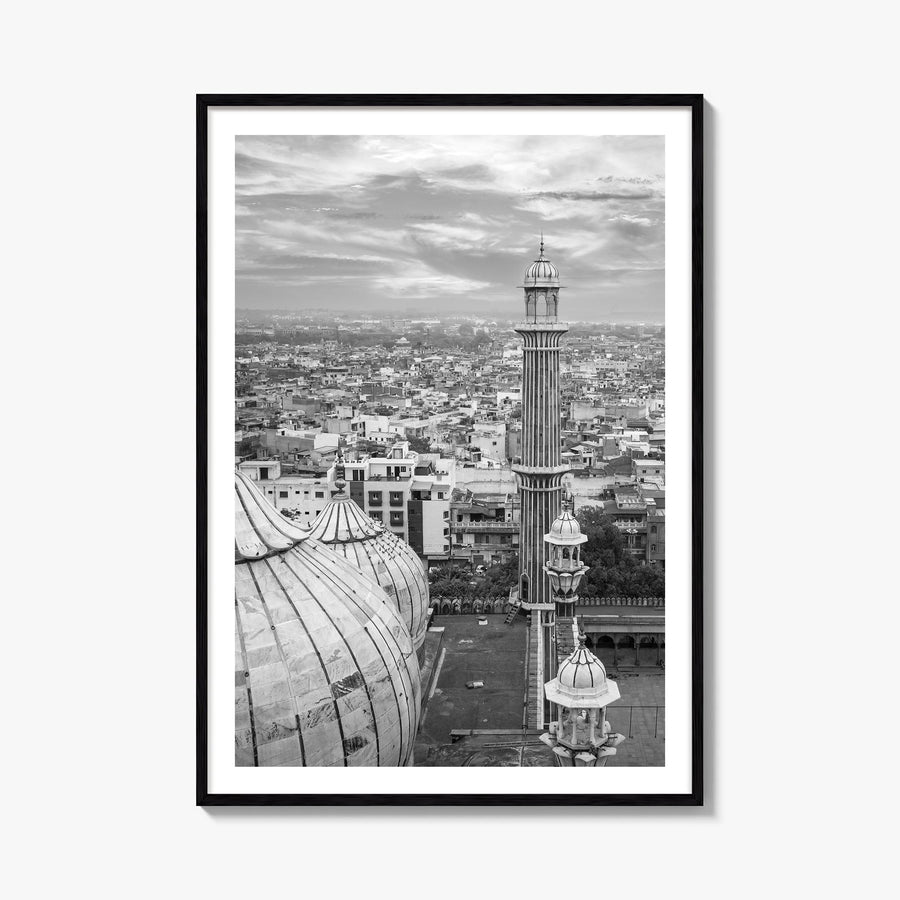 Delhi black & white photo poster of India – vertical wall art, unframed print shown in interior mockup