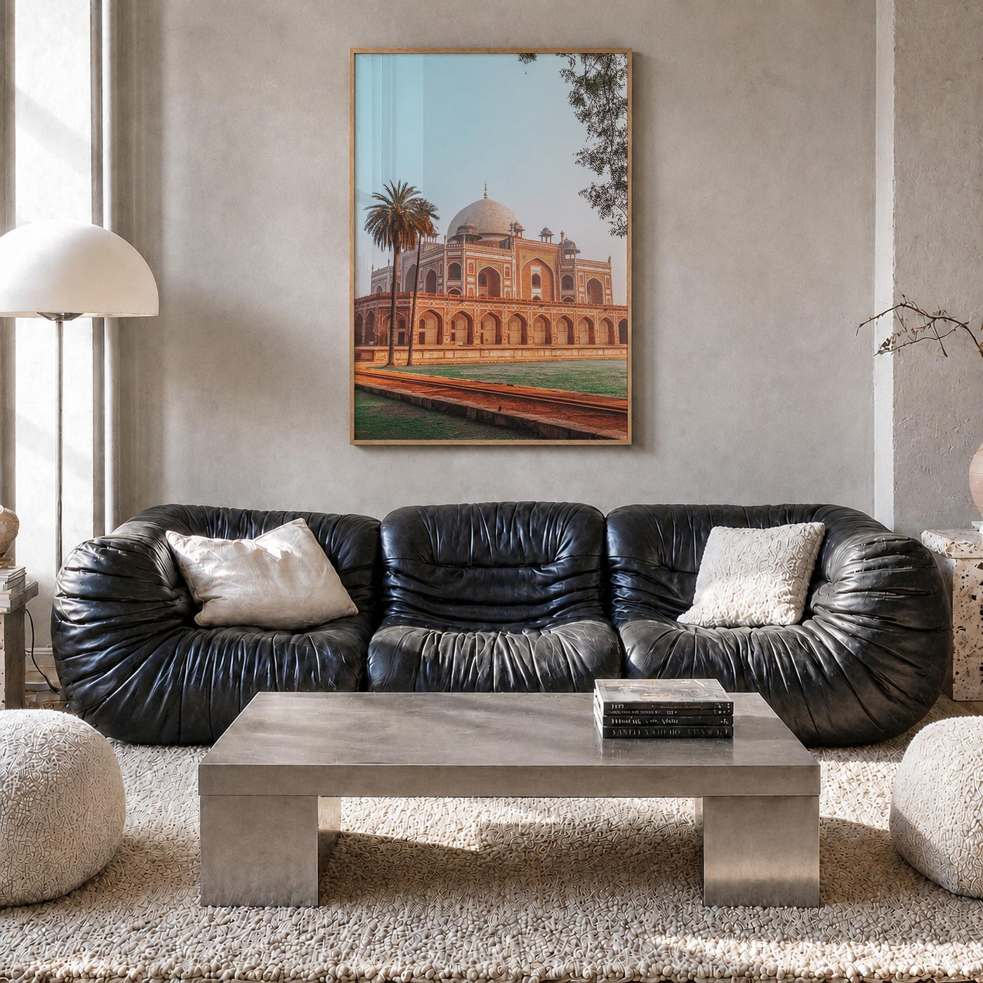 Delhi colorful photo poster of India – vertical wall art in natural wood frame, hanging on wall