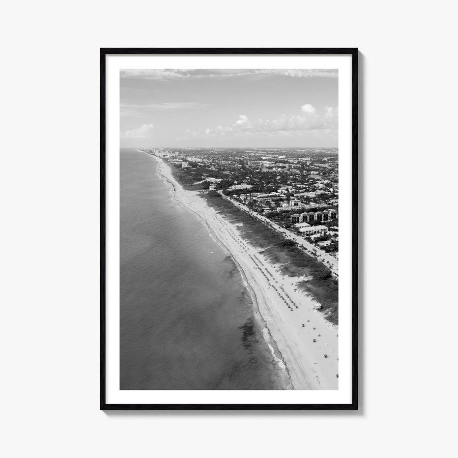 Delray Beach black & white photo poster of Florida, USA – vertical wall art, unframed print shown in interior mockup