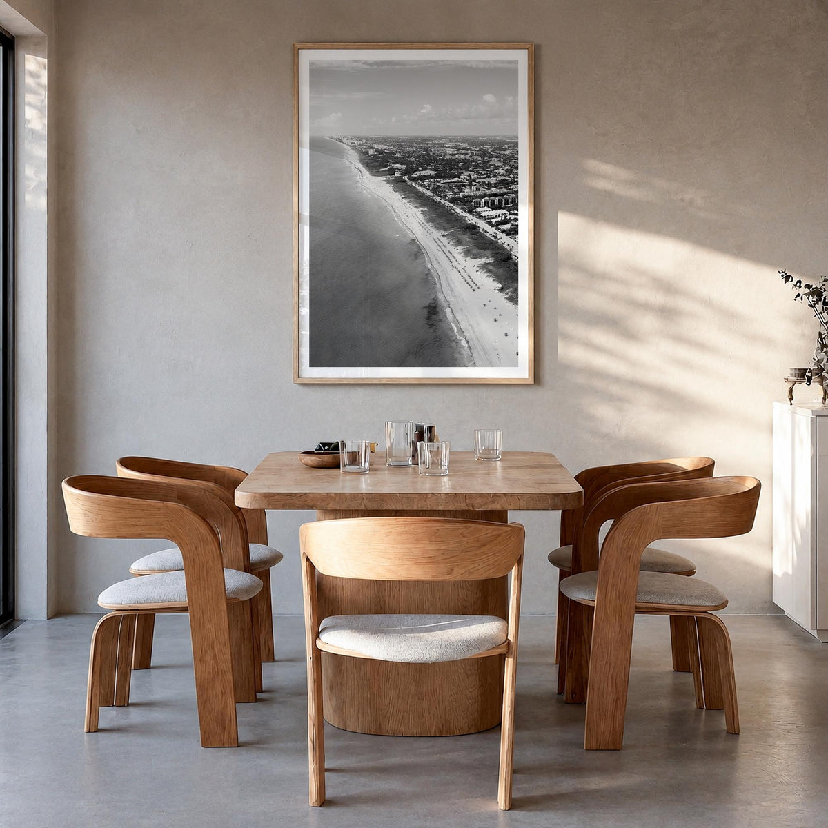 Delray Beach black & white photo poster of Florida, USA – vertical wall art in natural wood frame with white border, hanging 