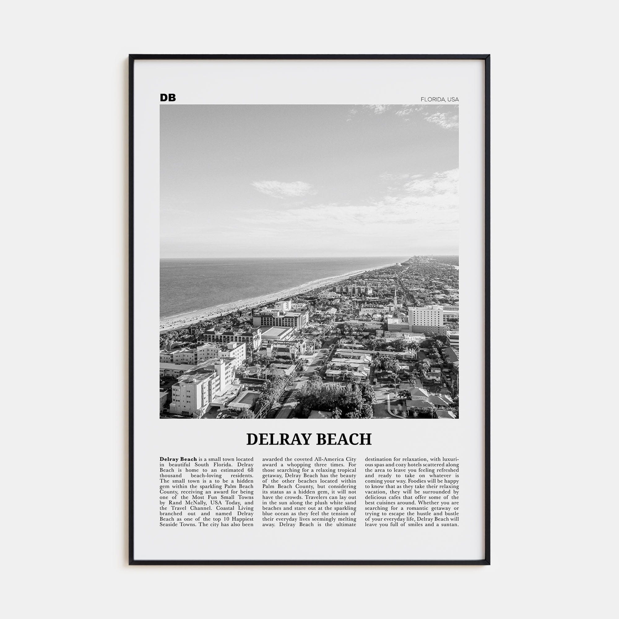 Delray Beach Poster None / 8x12 in Nbourhood Travel B&W Poster