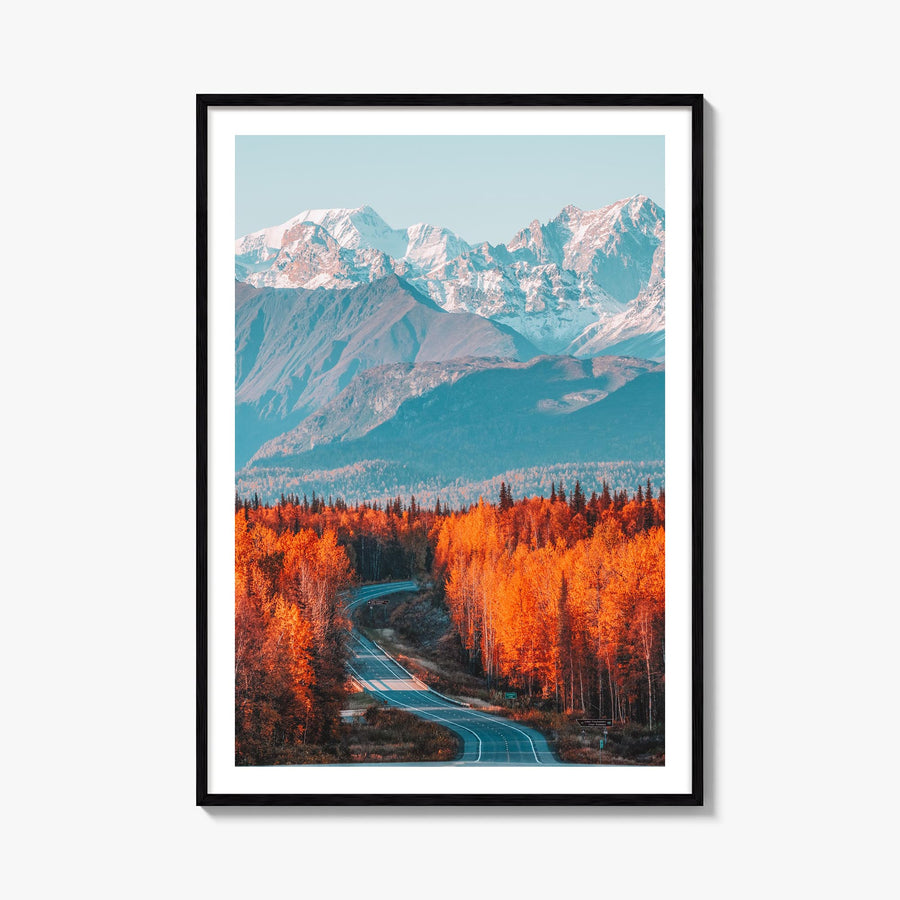 Denali colorful photo poster of Alaska, USA – vertical wall art, unframed print shown in interior mockup