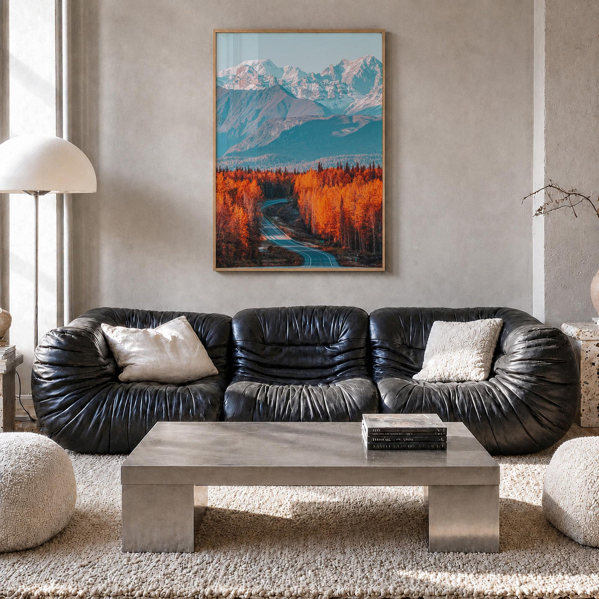 Denali colorful photo poster of Alaska, USA – vertical wall art in natural wood frame, hanging on wall
