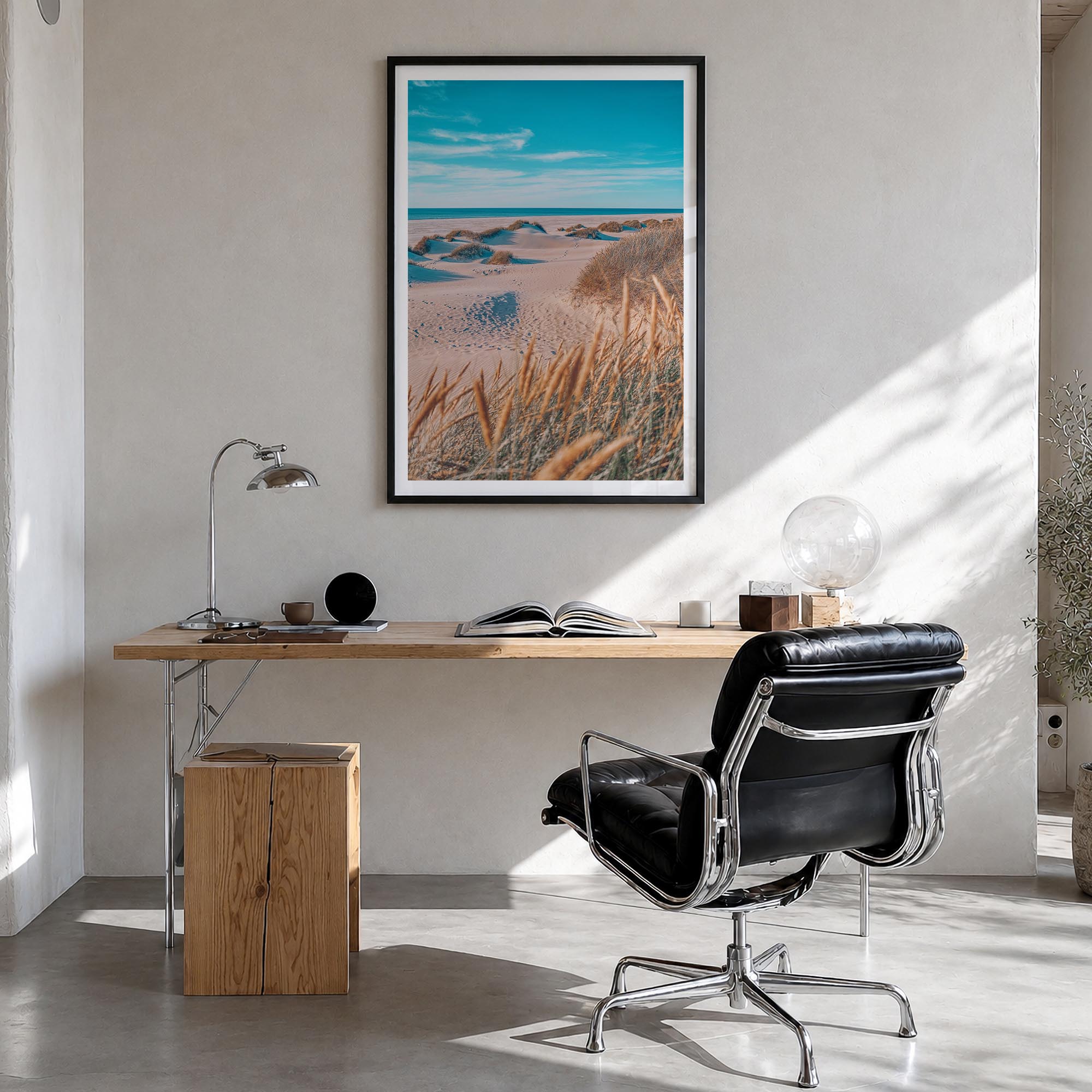Denmark colorful photo poster of Europe – vertical wall art in black wood frame with white border, hanging on wall