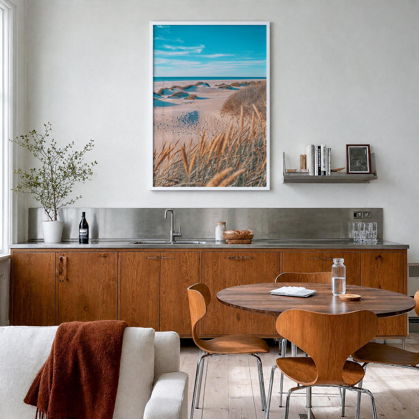 Denmark colorful photo poster of Europe – vertical wall art in white wood frame, hanging on wall