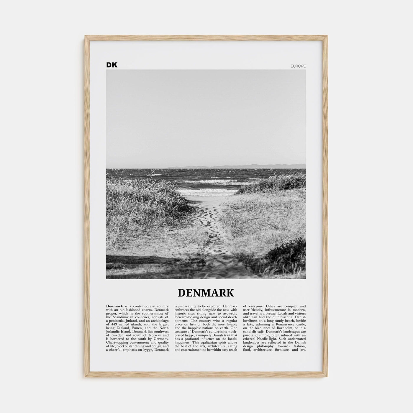 Denmark Poster Natural Wood / 8x12 in Nbourhood Travel B&W Poster