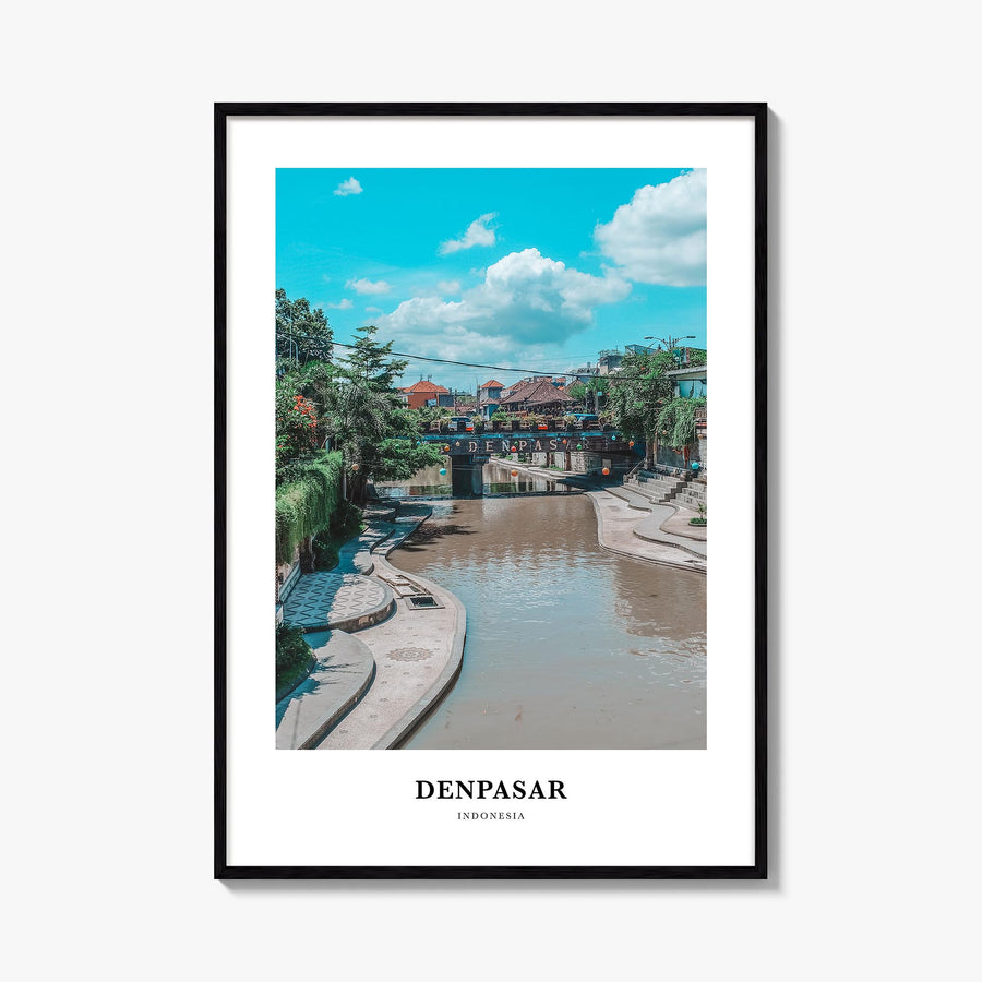 Denpasar colorful classic poster of Indonesia – vertical wall art, unframed print shown in interior mockup