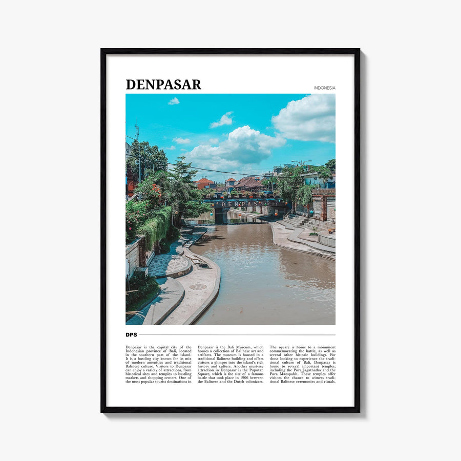 Denpasar colorful travel poster of Indonesia – vertical wall art, unframed print shown in interior mockup