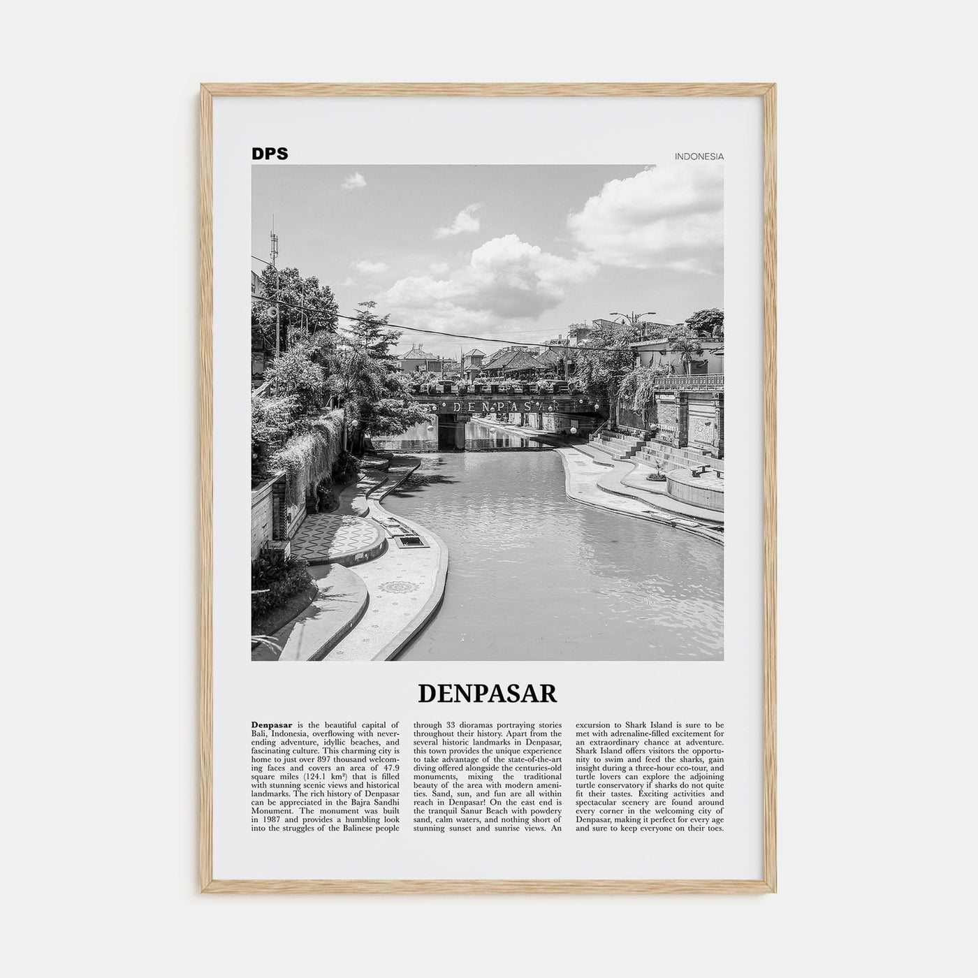 Denpasar Poster Natural Wood / 8x12 in Nbourhood Travel B&W Poster