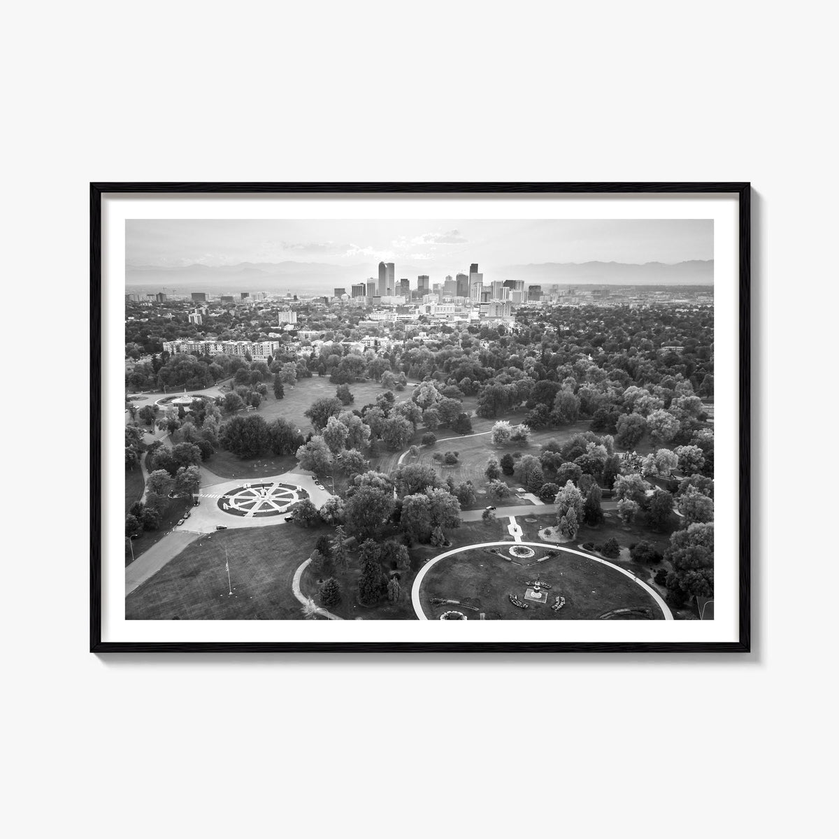 Denver black & white photo poster of Colorado, USA – horizontal wall art, unframed print shown in interior mockup