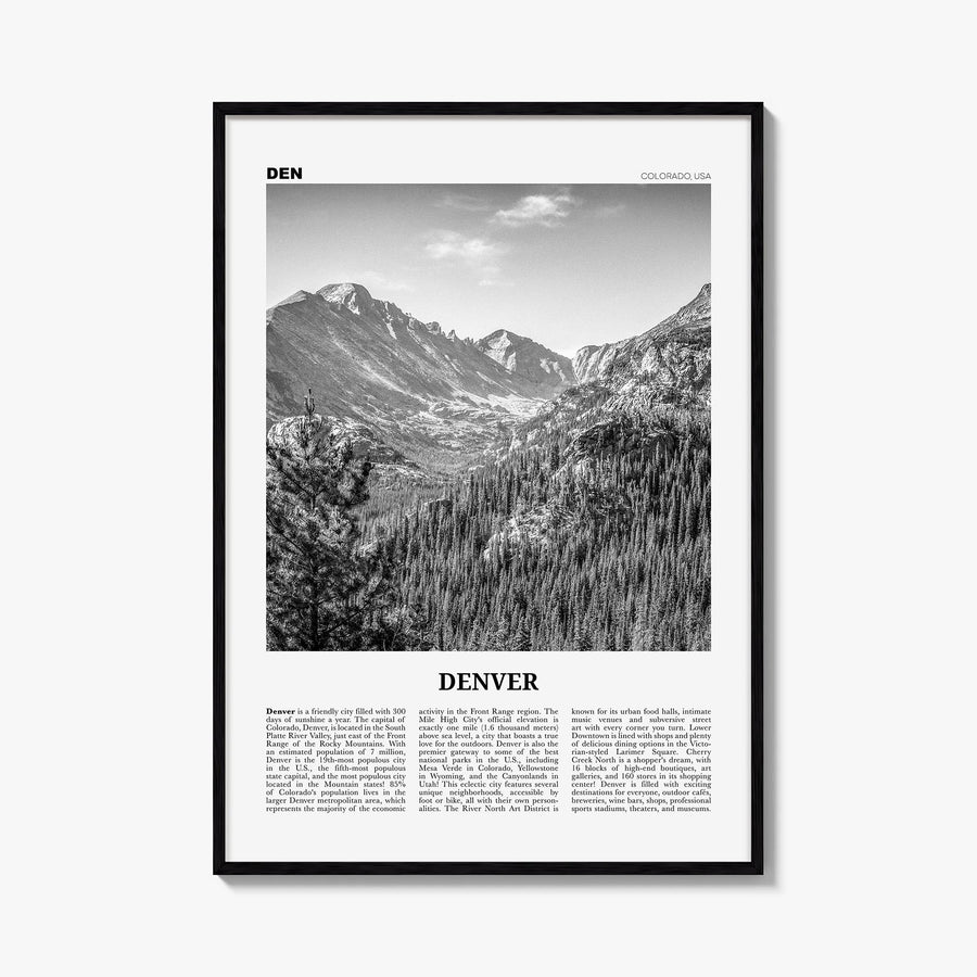 Denver no. 1 black & white newspaper poster of Colorado, USA – vertical wall art, unframed print shown in interior mockup