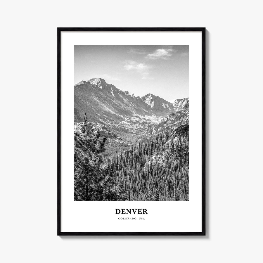 Denver no. 2 black & white classic poster of Colorado, USA – vertical wall art, unframed print shown in interior mockup