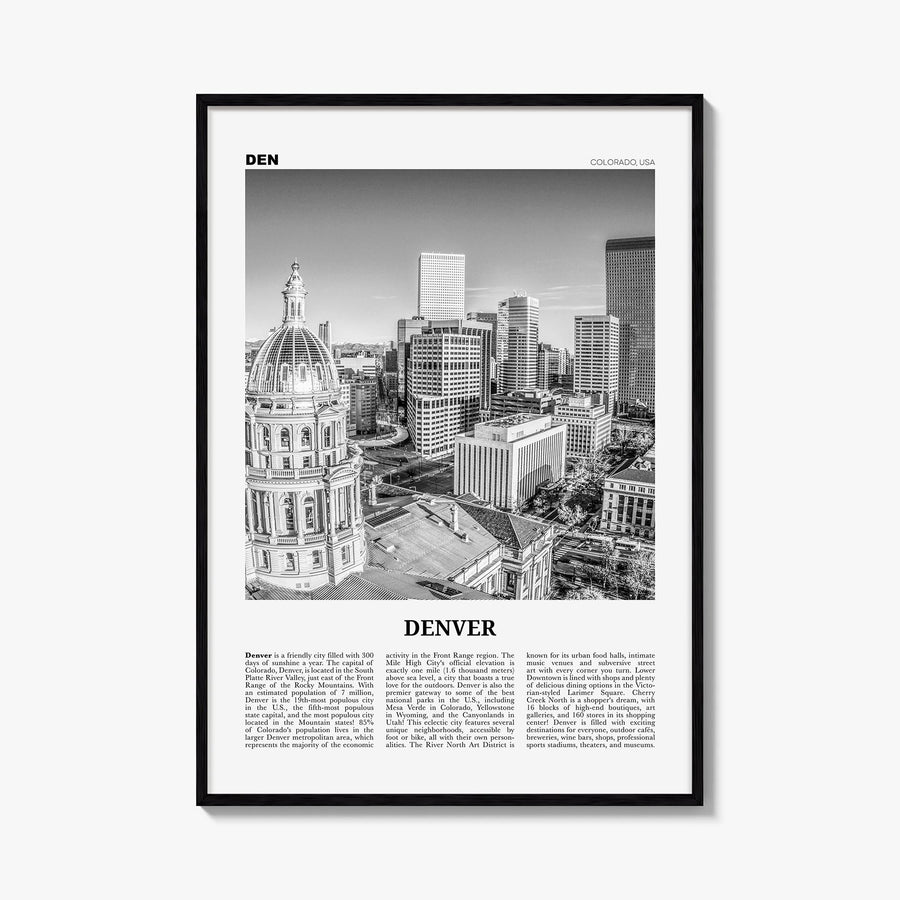 Denver no. 2 black & white newspaper poster of Colorado, USA – vertical wall art, unframed print shown in interior mockup