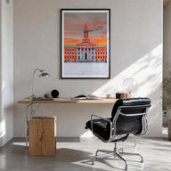 Denver no. 2 colorful photo poster of Colorado, USA – vertical wall art in black wood frame with white border, hanging on wal