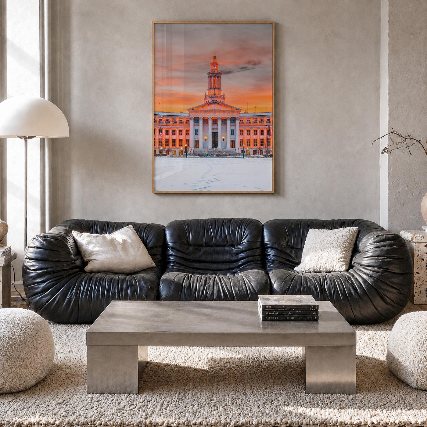 Denver no. 2 colorful photo poster of Colorado, USA – vertical wall art in natural wood frame, hanging on wall