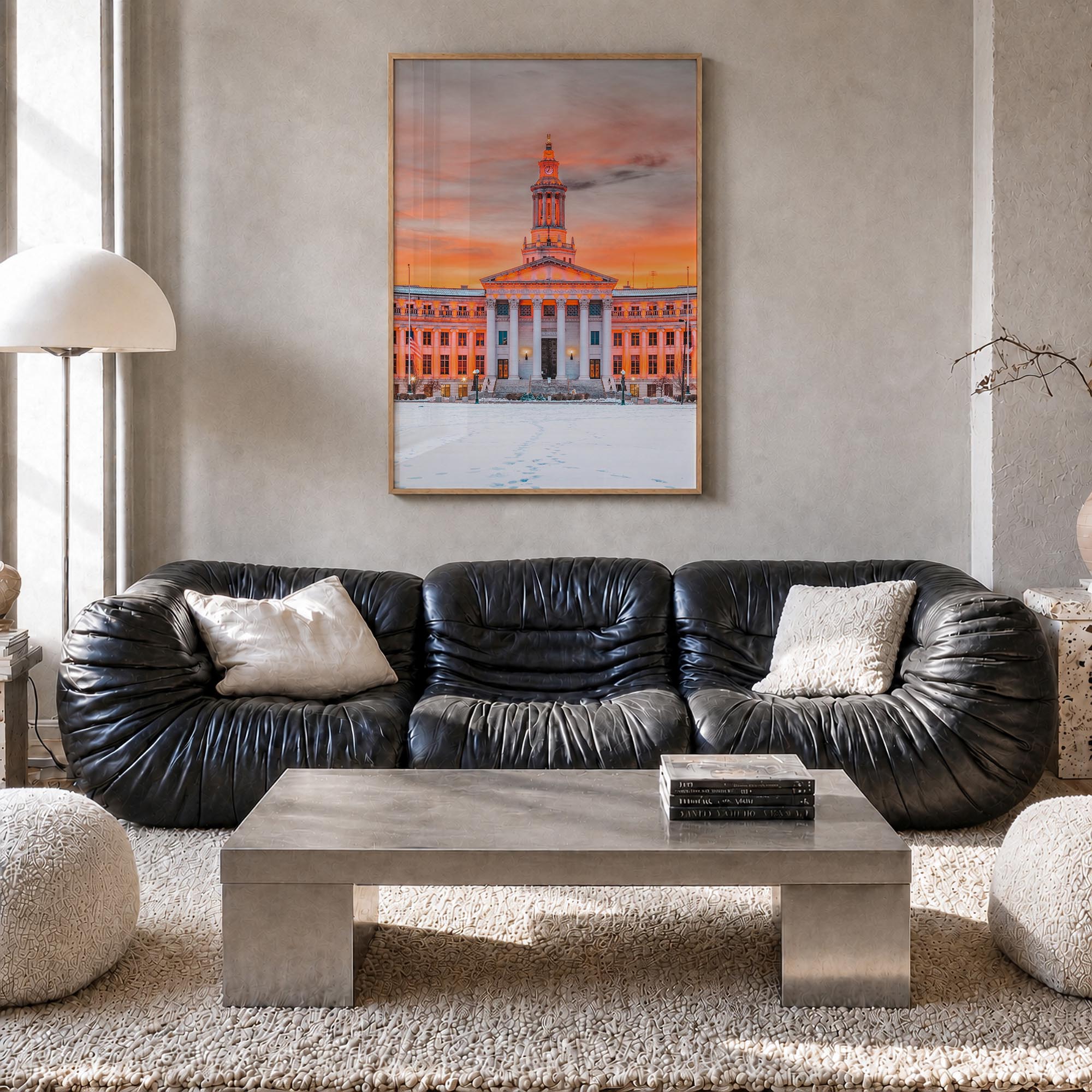 Denver no. 2 colorful photo poster of Colorado, USA – vertical wall art in natural wood frame, hanging on wall