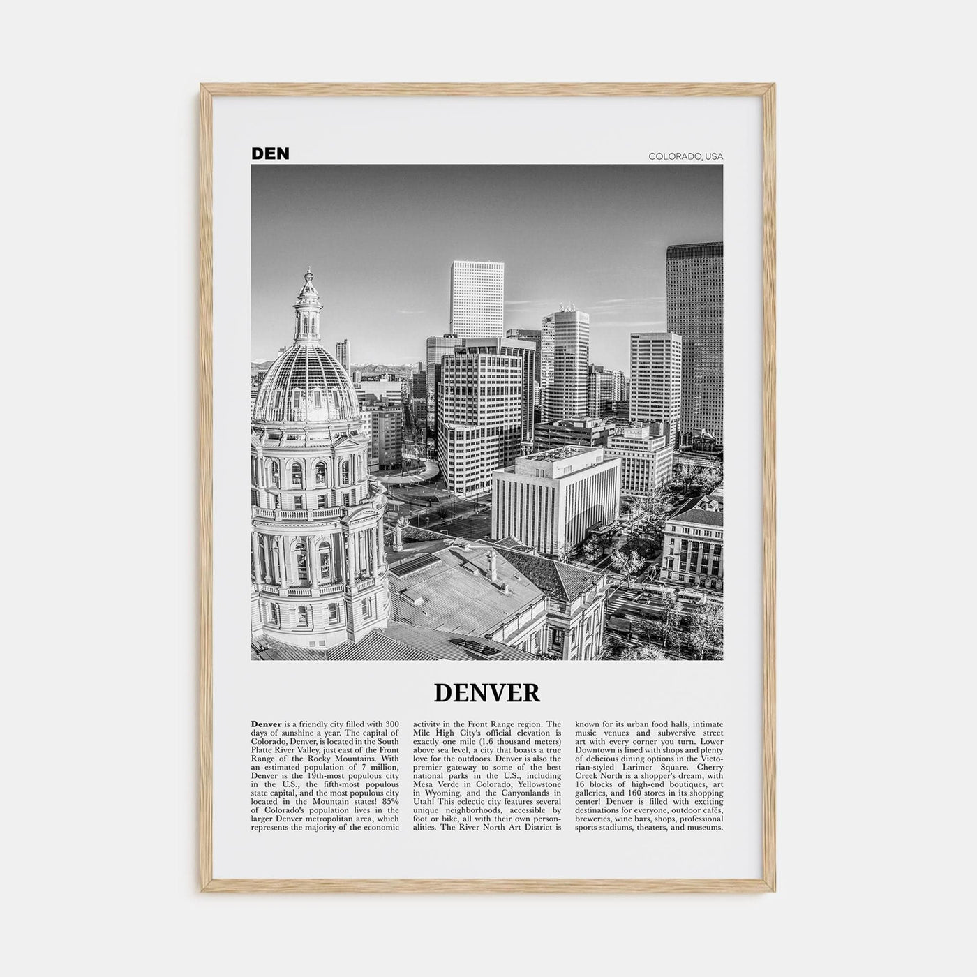 Denver No 2 Poster Natural Wood / 8x12 in Nbourhood Travel B&W Poster