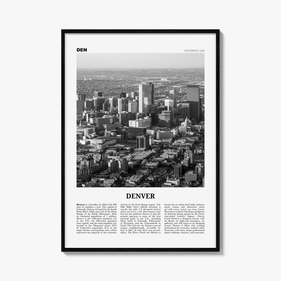 Denver no. 3 black & white newspaper poster of Colorado, USA – vertical wall art, unframed print shown in interior mockup