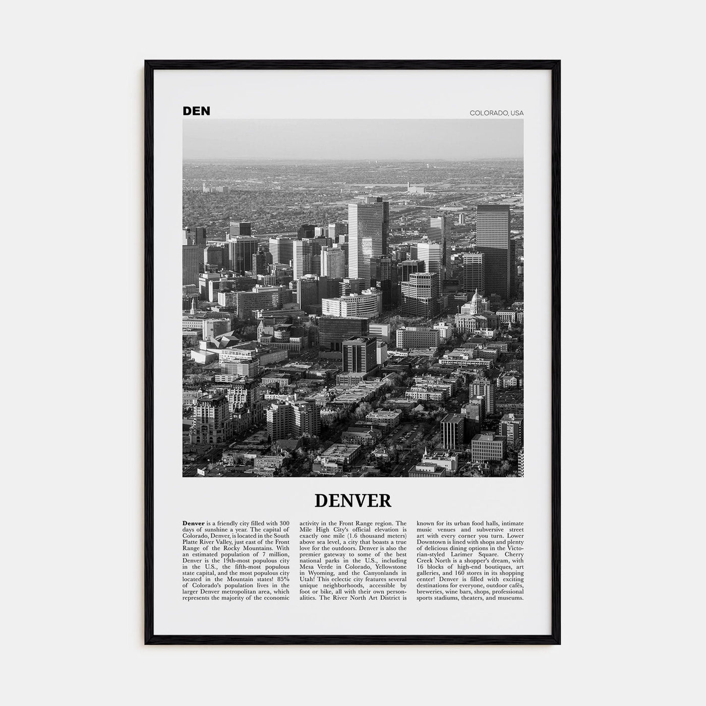 Denver No 3 Poster Black Wood / 8x12 in Nbourhood Travel B&W Poster