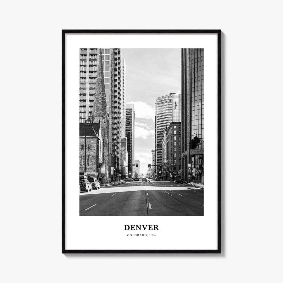 Denver no. 4 black & white classic poster of Colorado, USA – vertical wall art, unframed print shown in interior mockup