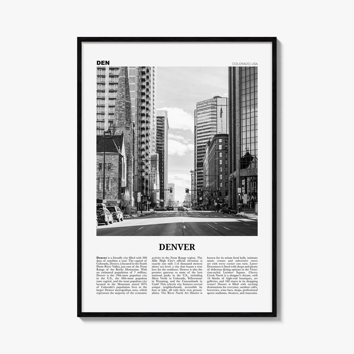Denver no. 4 black & white newspaper poster of Colorado, USA – vertical wall art, unframed print shown in interior mockup