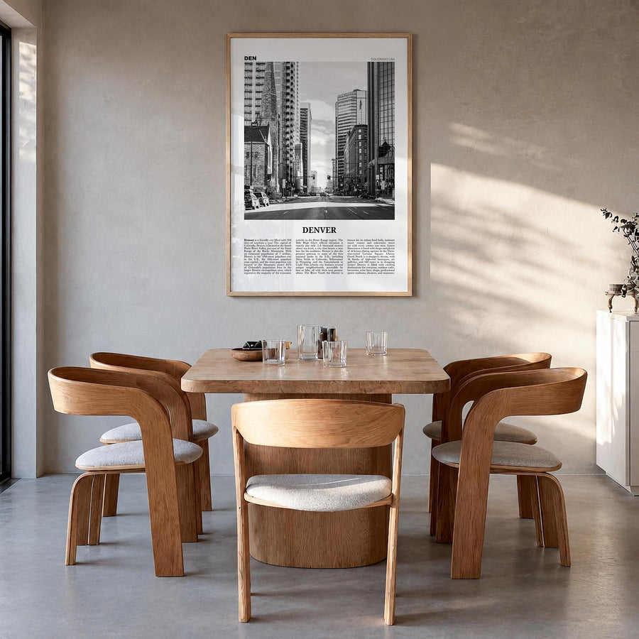 Denver no. 4 black & white newspaper poster of Colorado, USA – vertical wall art in natural wood frame, hanging on wall