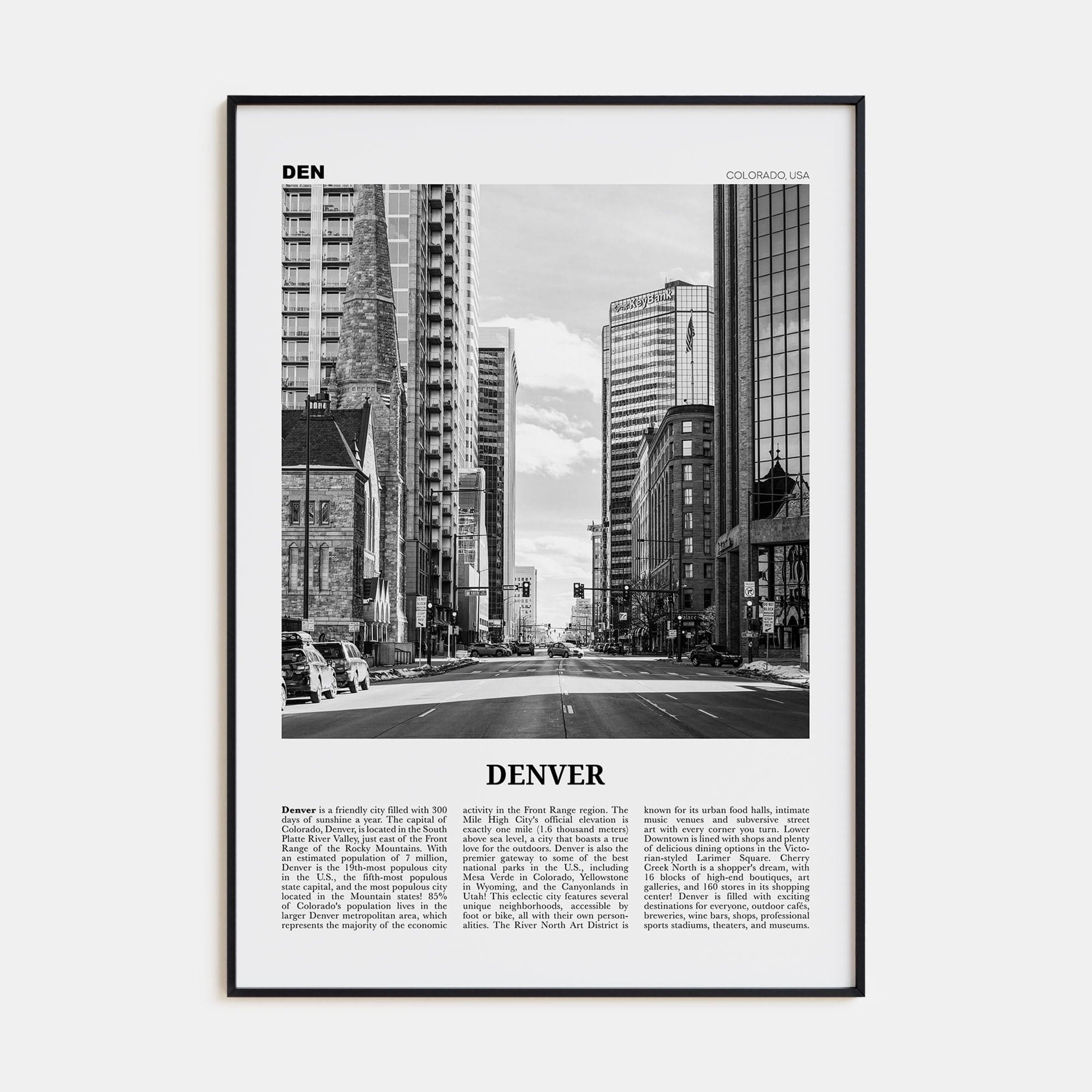 Denver No 4 Poster Black Metal / 8x12 in Nbourhood Travel B&W Poster