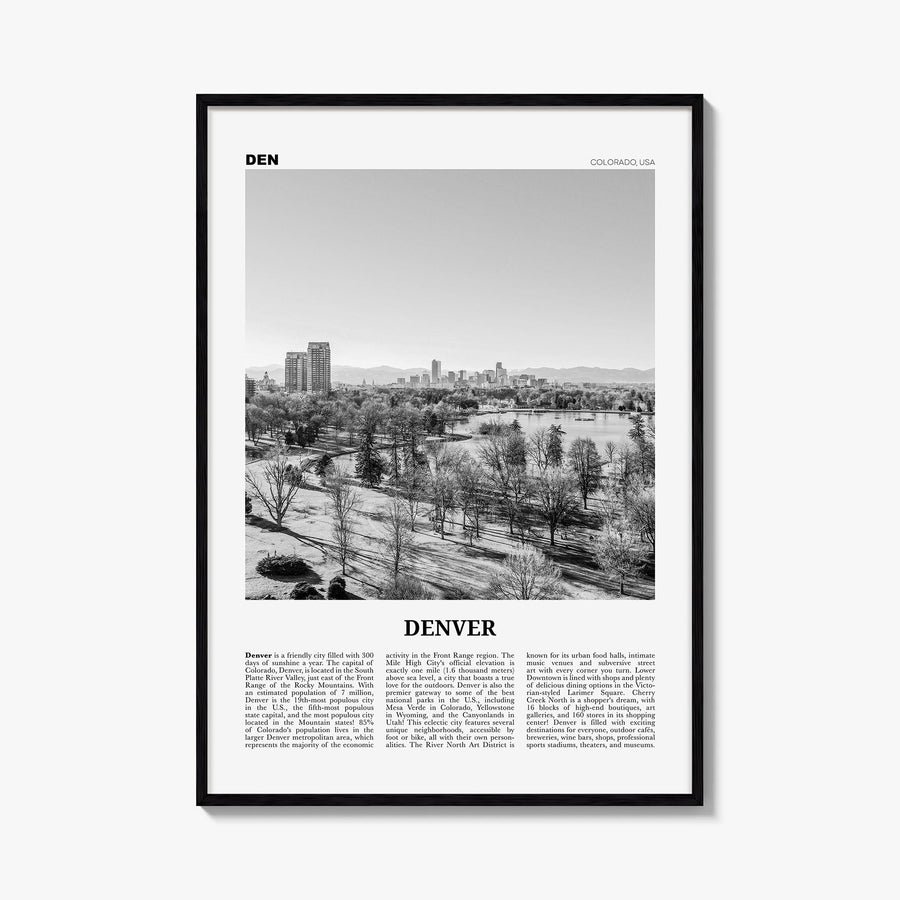 Denver no. 5 black & white newspaper poster of Colorado, USA – vertical wall art, unframed print shown in interior mockup