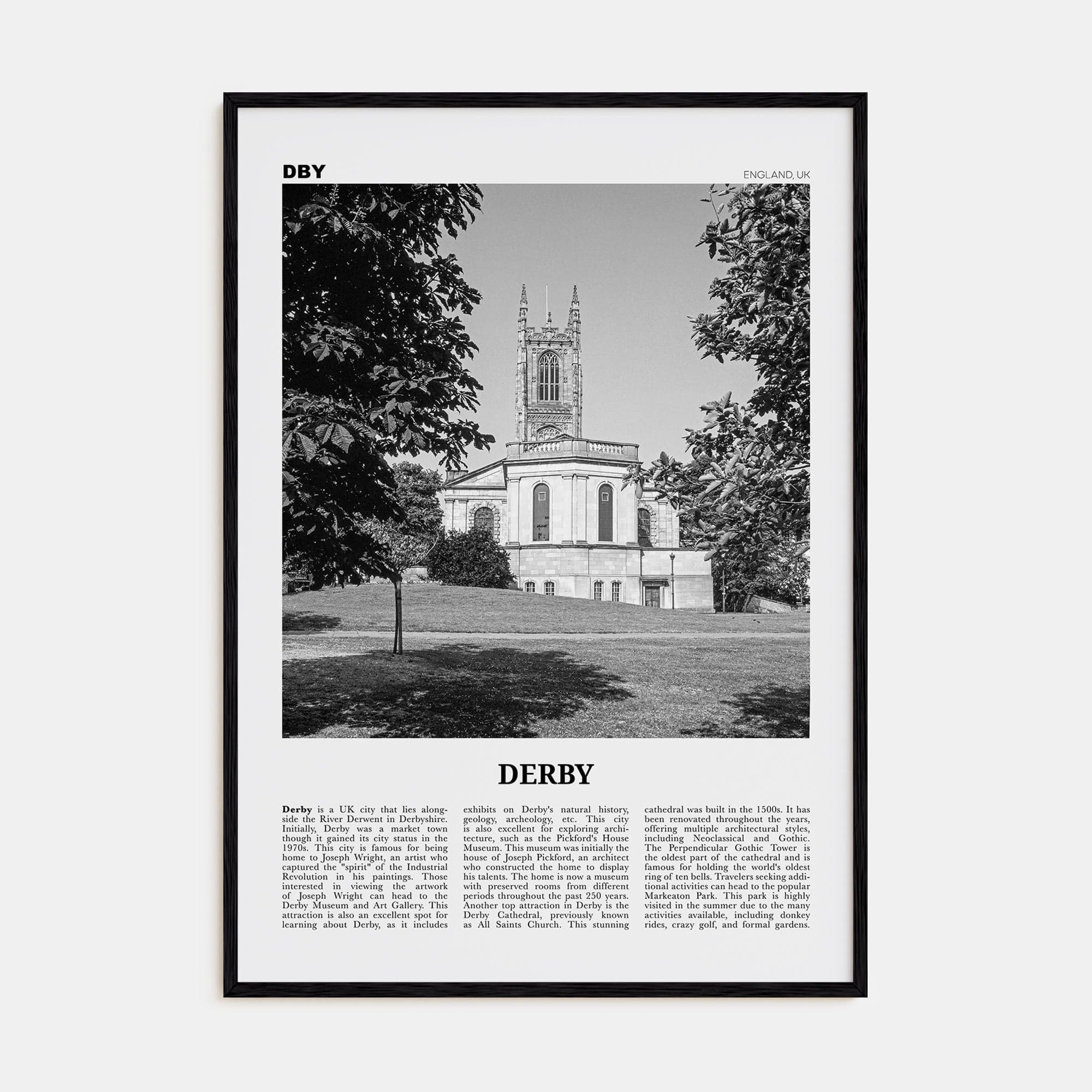 Derby Poster Black Wood / 8x12 in Nbourhood Travel B&W Poster