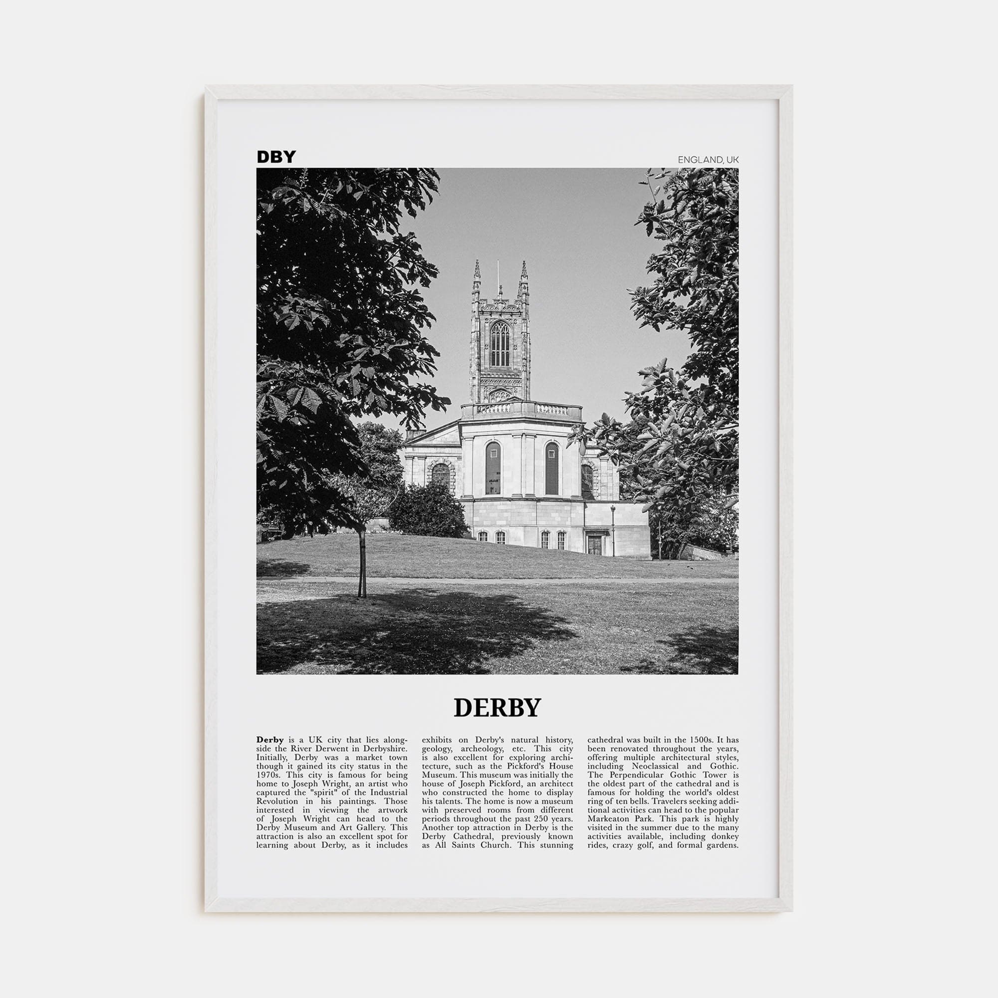 Derby Poster White Wood / 8x12 in Nbourhood Travel B&W Poster