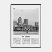 Des Moines No 1 Poster Black Wood / 8x12 in Nbourhood Travel B&W Poster