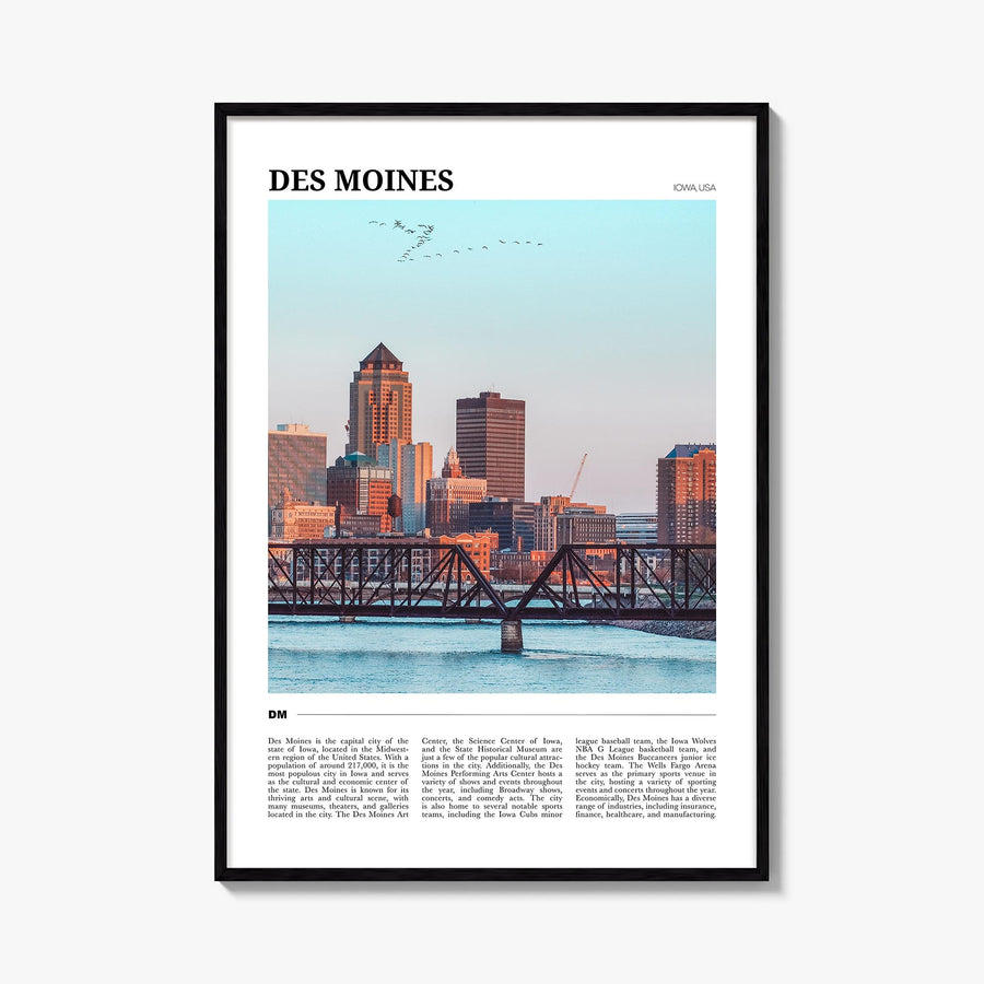 Des Moines no. 2 colorful travel poster of Iowa, USA – vertical wall art, unframed print shown in interior mockup