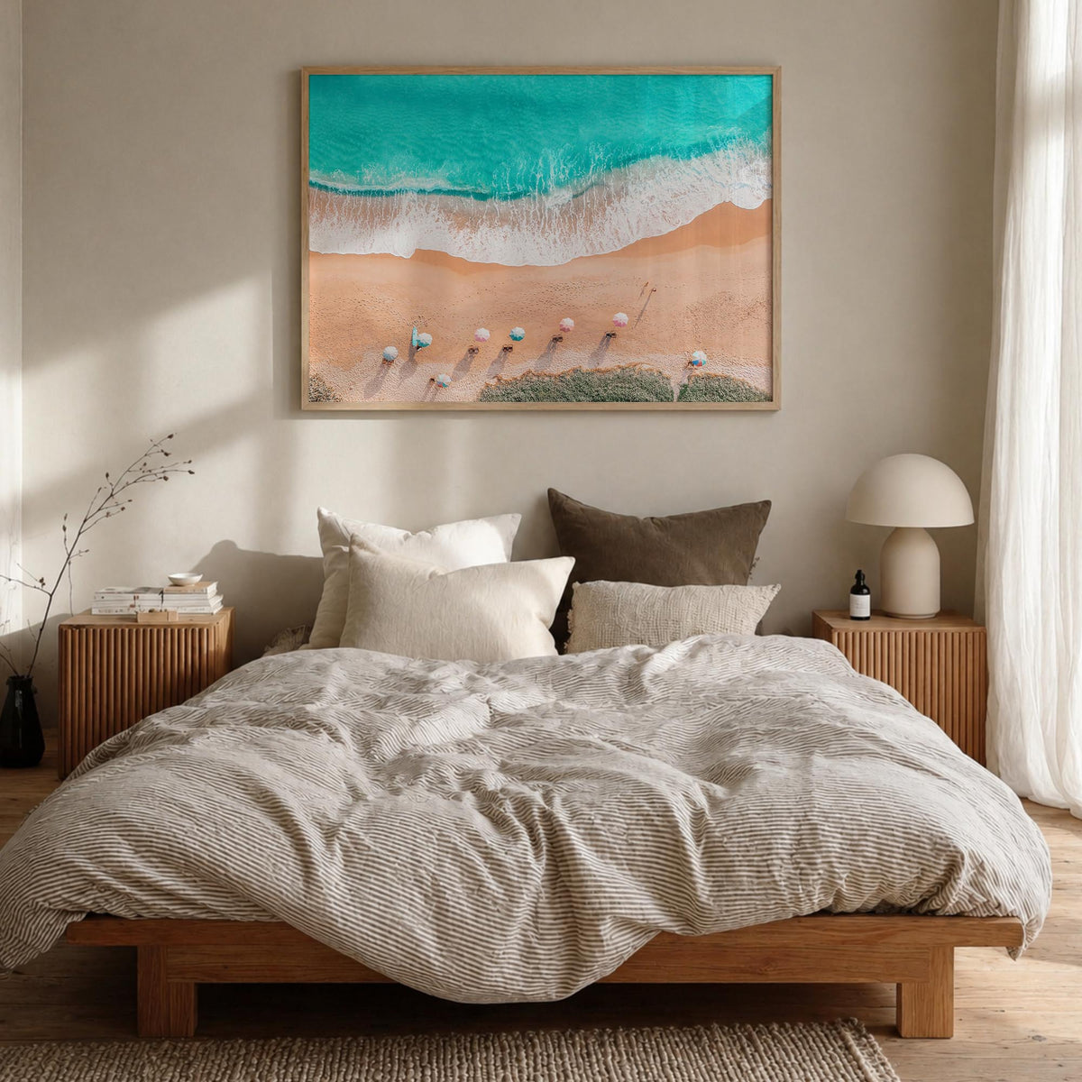 Destin colorful photo poster of Florida, USA – horizontal wall art in natural wood frame, hanging on wall