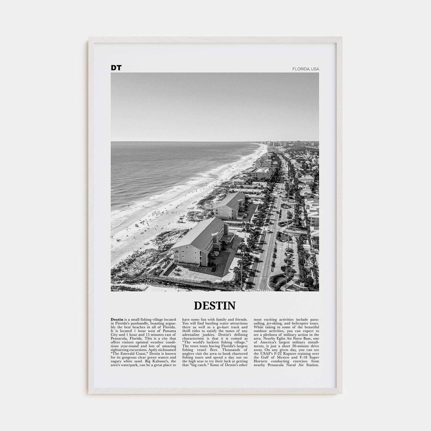 Destin No 2 Poster White Wood / 8x12 in Nbourhood Travel B&W Poster