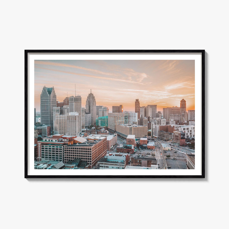 Detroit colorful photo poster of Michigan, USA – horizontal wall art, unframed print shown in interior mockup