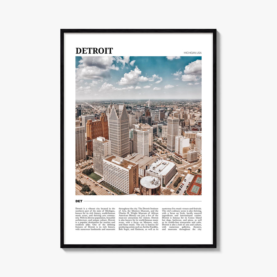 Detroit colorful travel poster of Michigan, USA – vertical wall art, unframed print shown in interior mockup