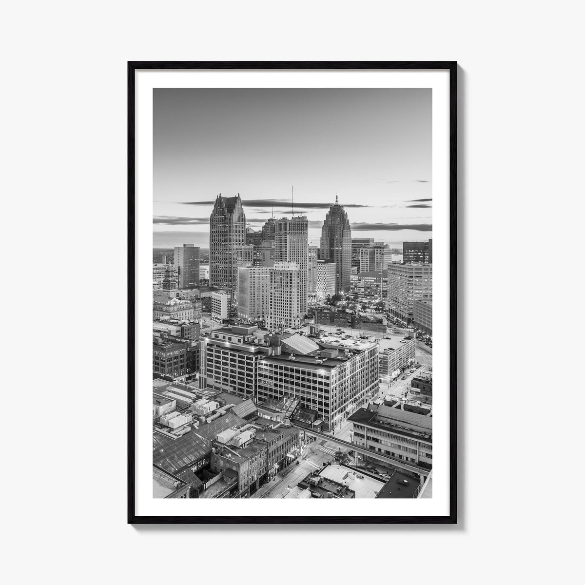 Detroit no. 1 black & white photo poster of Michigan, USA – vertical wall art, unframed print shown in interior mockup