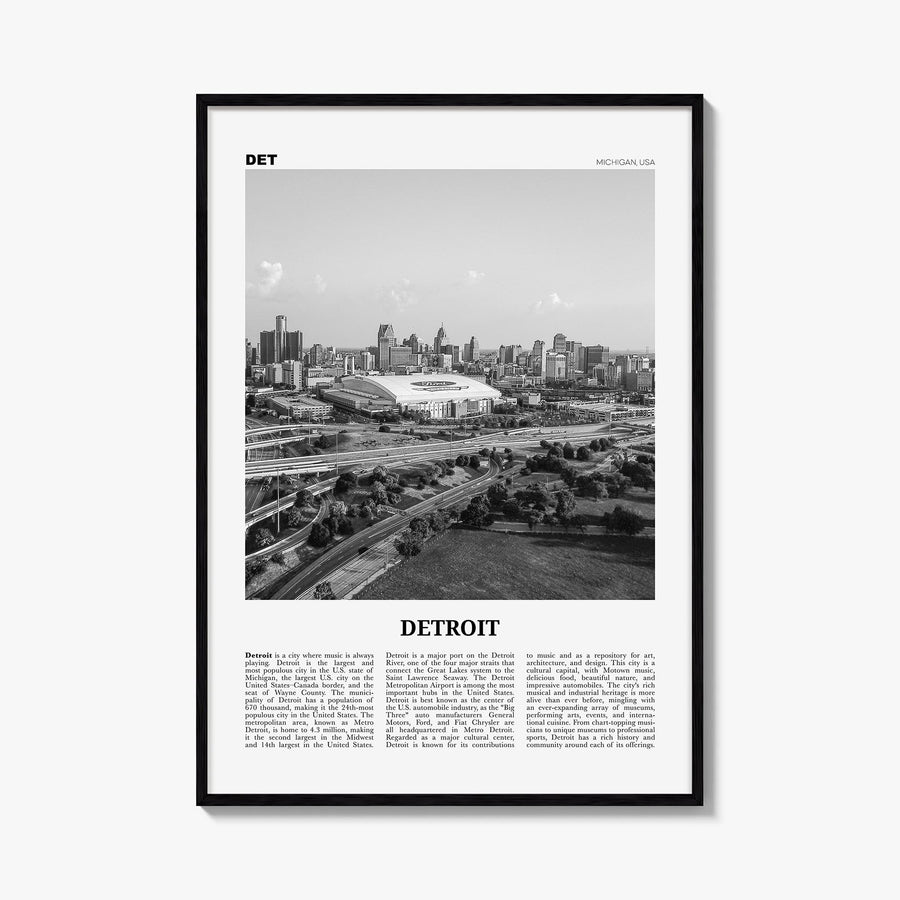 Detroit no. 2 black & white newspaper poster of Michigan, USA – vertical wall art, unframed print shown in interior mockup