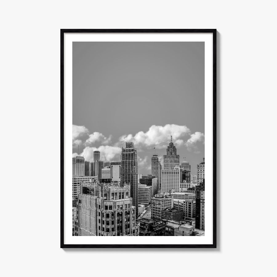 Detroit no. 2 black & white photo poster of Michigan, USA – vertical wall art, unframed print shown in interior mockup