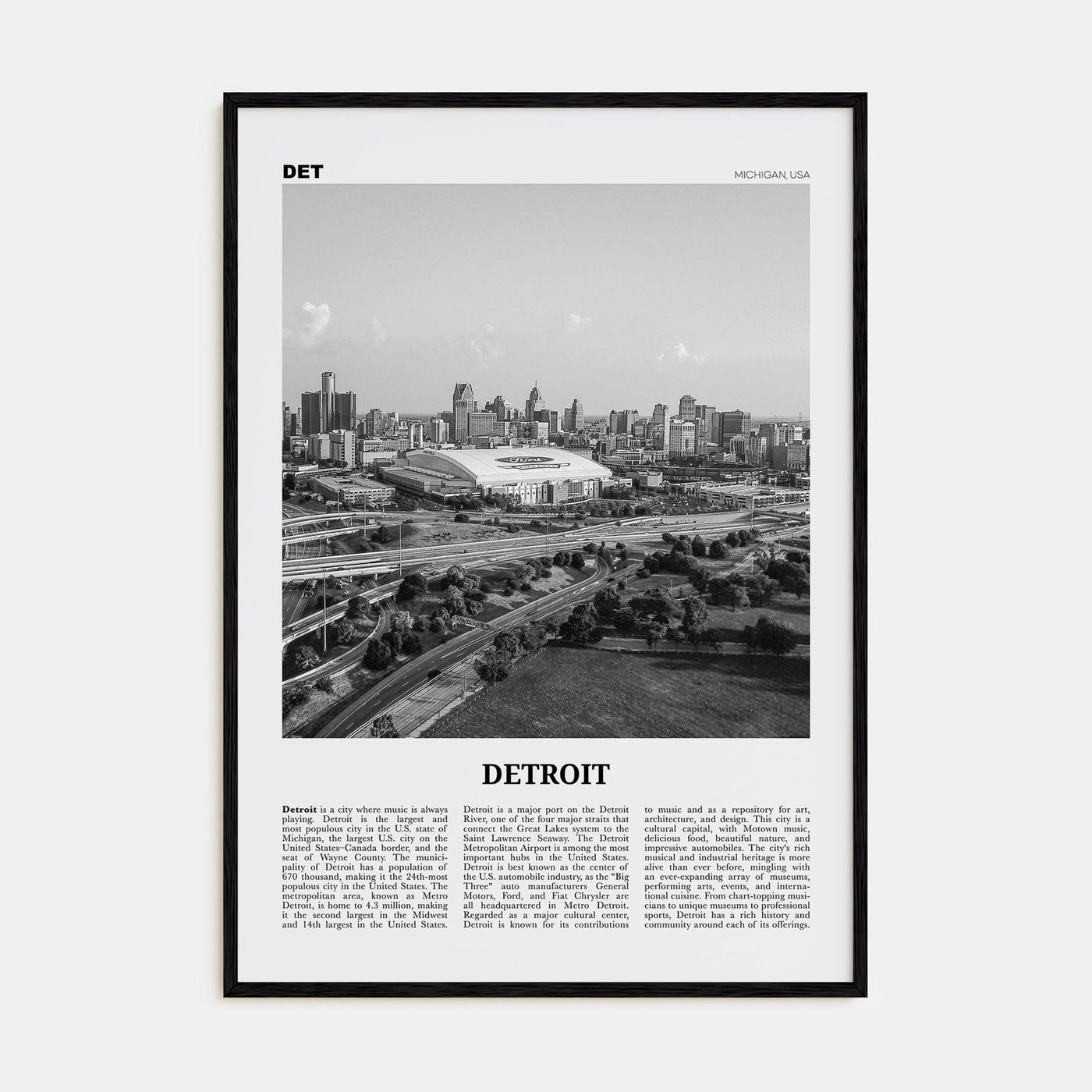 Detroit No 2 Poster Black Wood / 8x12 in Nbourhood Travel B&W Poster