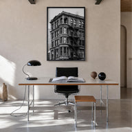 Detroit no. 3 black & white photo poster of Michigan, USA – vertical wall art in black wood frame, hanging on wall