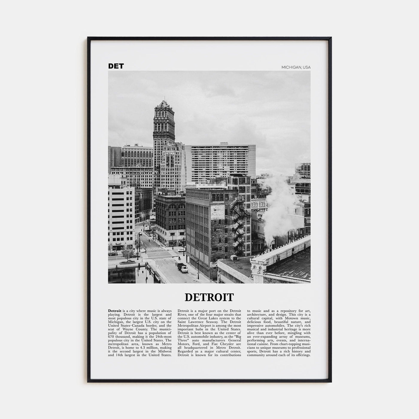 Detroit No 3 Poster None / 8x12 in Nbourhood Travel B&W Poster