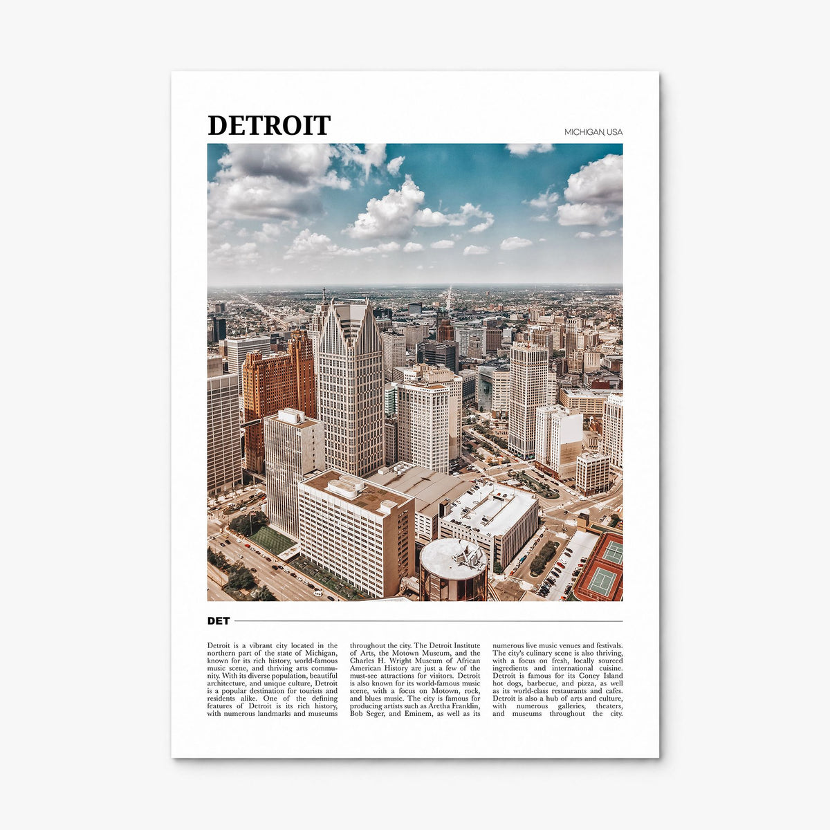 Detroit Travel Poster, print only (unframed)