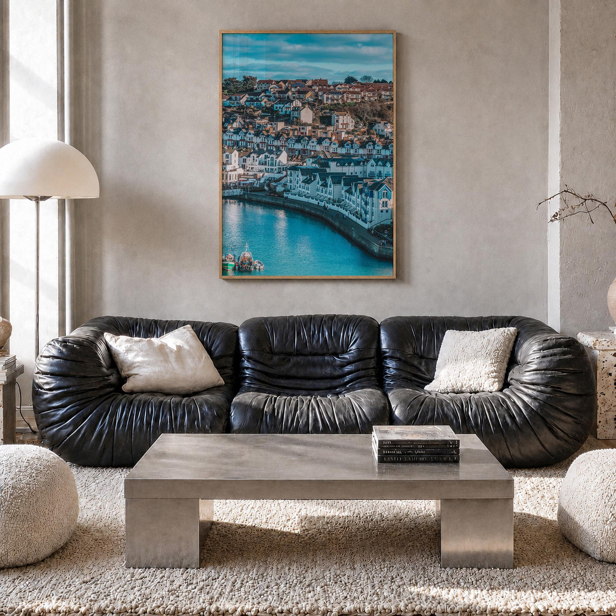 Devon colorful photo poster of England, UK – vertical wall art in natural wood frame, hanging on wall