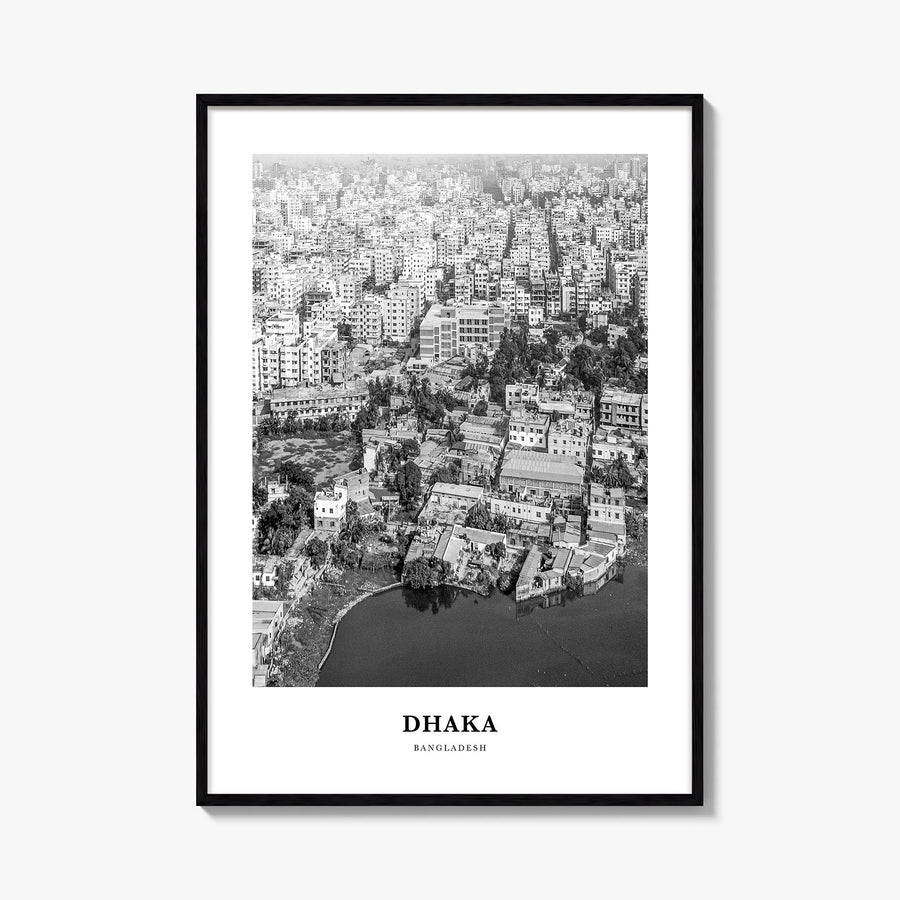 Dhaka black & white classic poster of Bangladesh – vertical wall art, unframed print shown in interior mockup