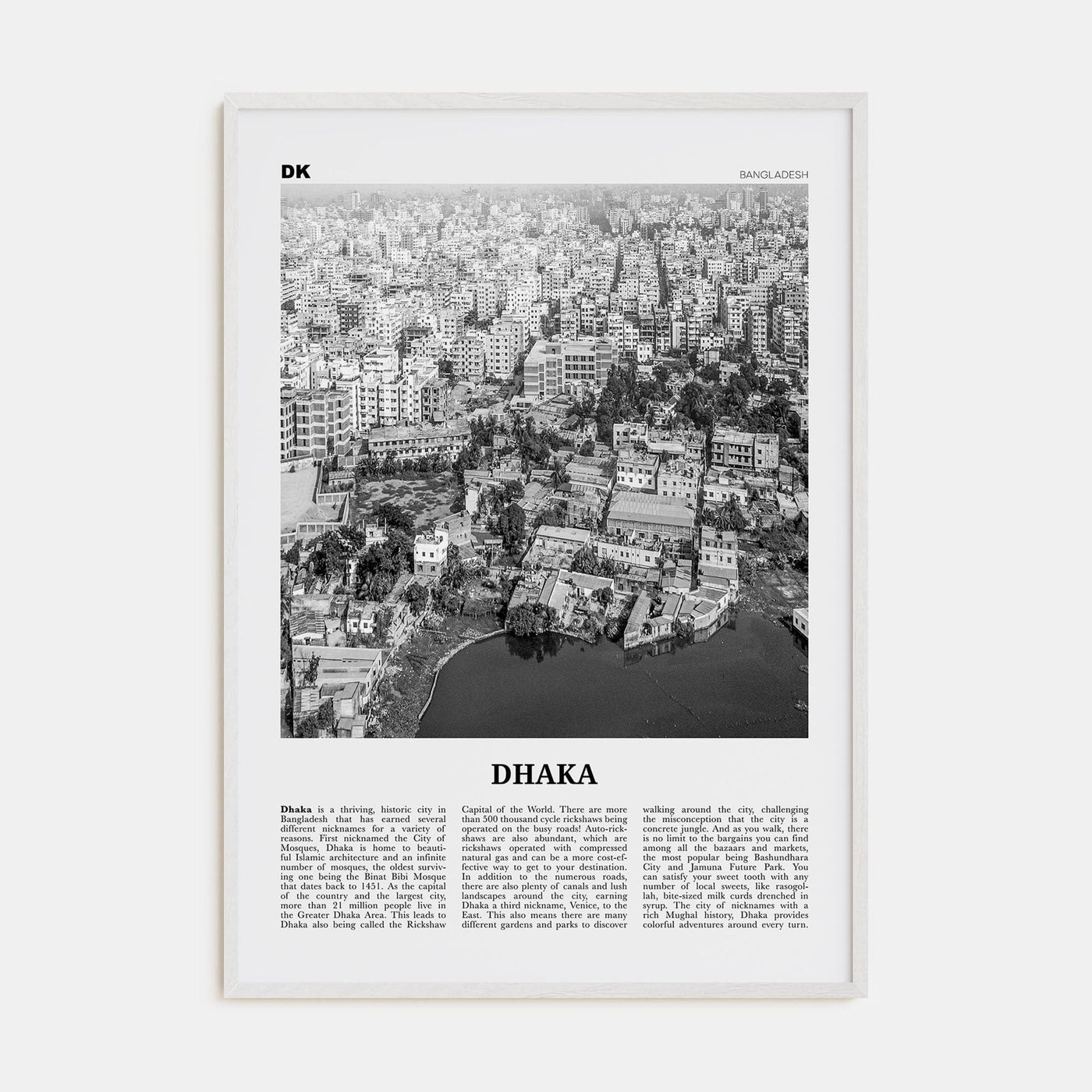 Dhaka Poster White Wood / 8x12 in Nbourhood Travel B&W Poster