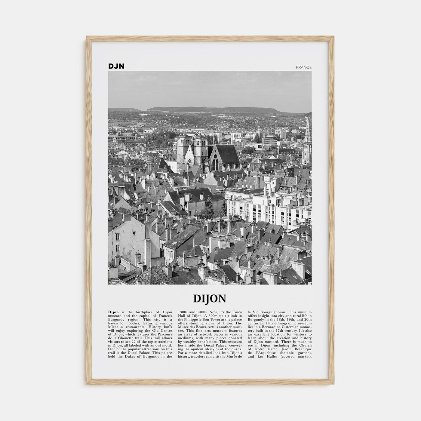 Dijon Poster Natural Wood / 8x12 in Nbourhood Travel B&W Poster